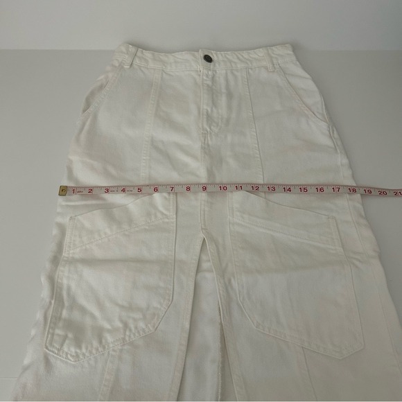 ZARA White Denim Front Slit Long Ankle Length Front Back Pocket Skirt Small - Picture 10 of 10